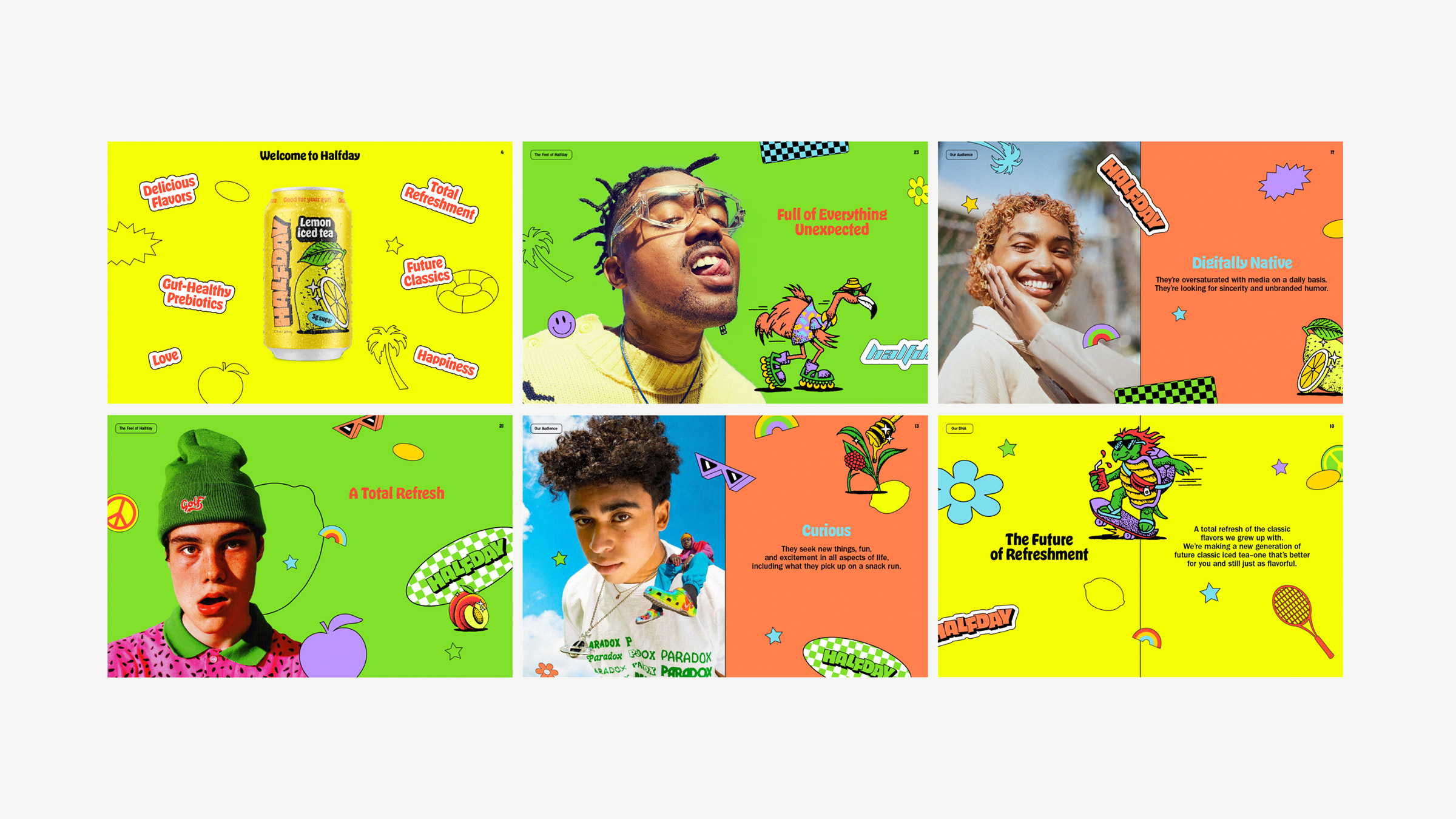 Halfday iced tea rebrand — nostalgic 90s-inspired packaging and visual identity by Someone & Others (image 5 of 6)