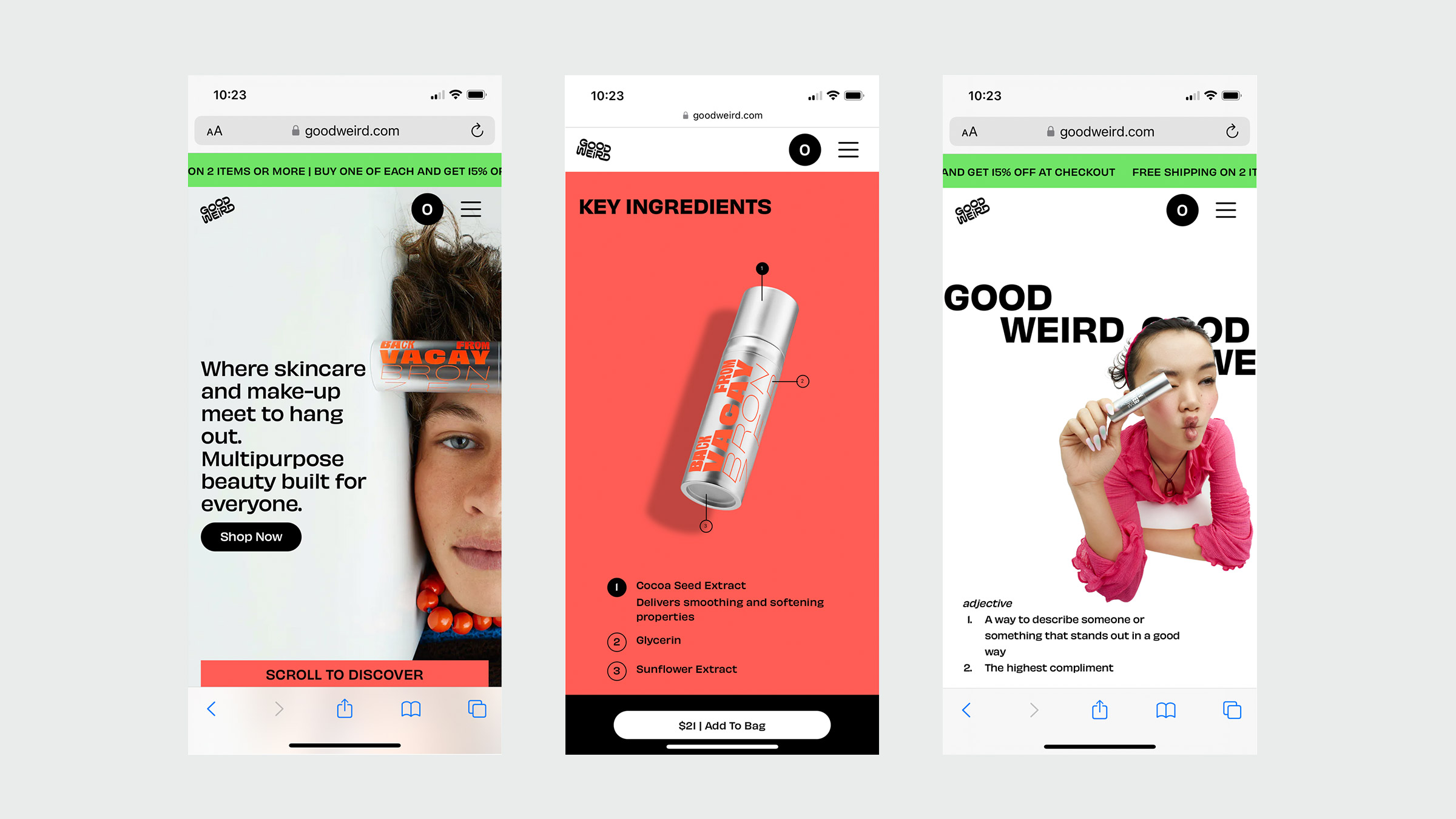 Good Weird cosmetics brand identity — naming, packaging, and launch campaign by Someone & Others (image 6 of 6)