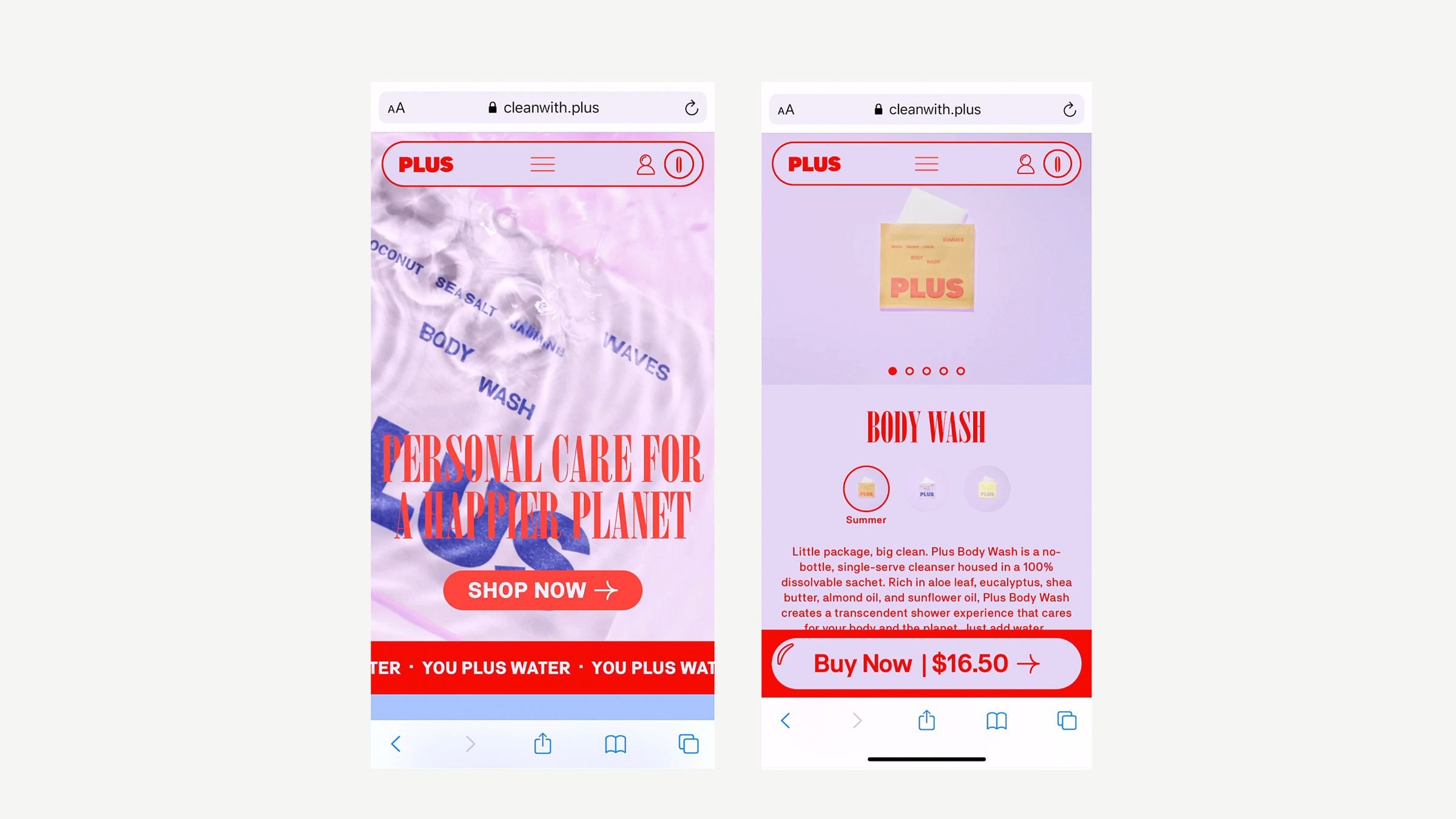 Plus waterless body wash brand creation — naming, packaging, and launch by Someone & Others, Awwwards Site of the Day (image 2 of 6)